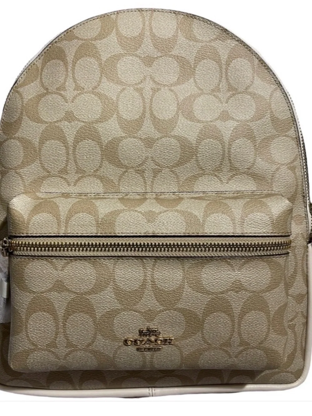 Coach Beige Signature Canvas Backpack with Chalk Trim